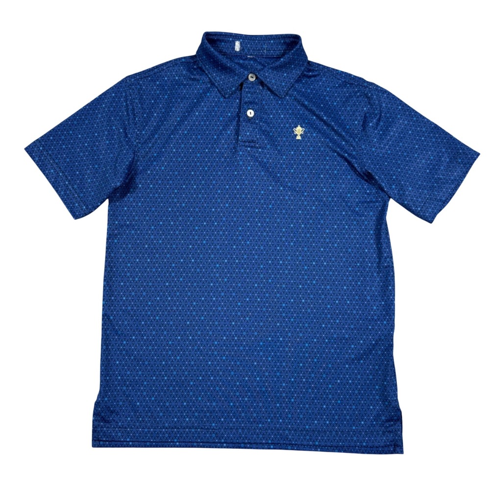 Peter Millar Polo Shirt Boys Youth Medium Blue Geometric Trophy Performance Golf
